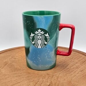 Starbucks 2024 Holiday Mug Northern Lights Aurora Marbled Green Red Handle 13oz